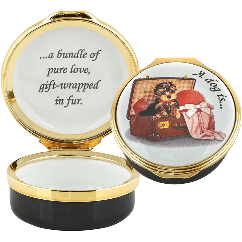 Halcyon Days A Dog is a Bundle of Pure Love Enamel Box